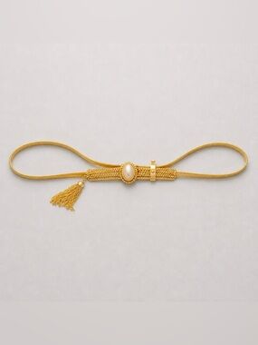 Accesocraft N.Y.C. Gold Stretch Belt With Tassel And Center Pearl Accent